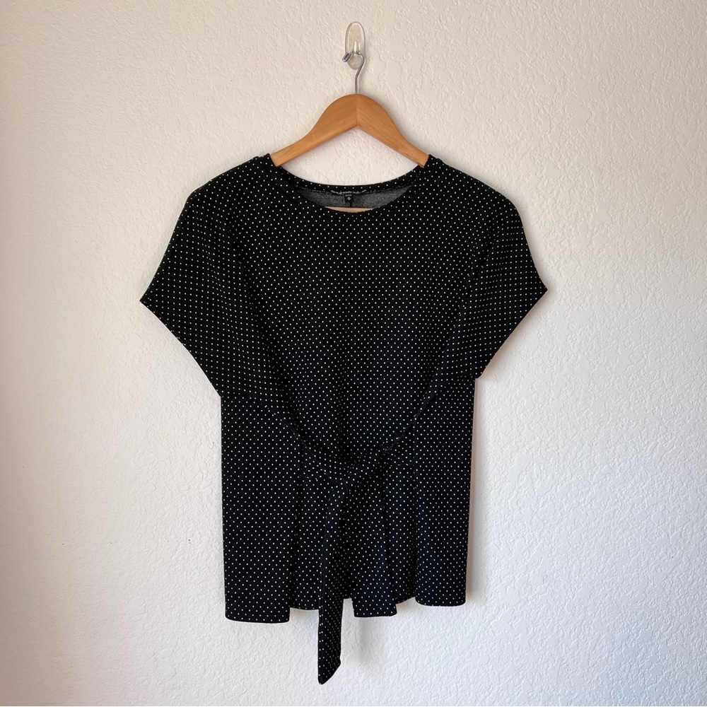 Express Polka Dot Tie Waist Short Sleeve Top Size Medium